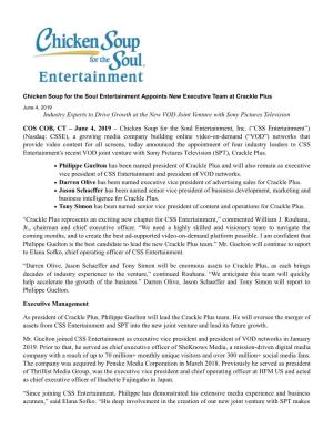 Chicken Soup for the Soul Entertainment Appoints New Executive Team at Crackle Plus