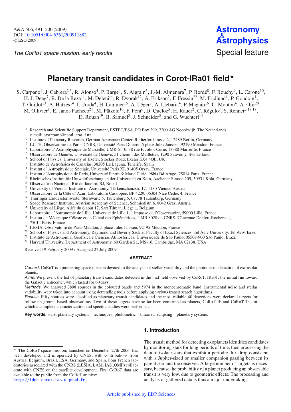 Planetary Transit Candidates in Corot-Ira01 Field