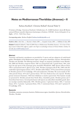 Araneae) – II 227 Doi: 10.3897/Zookeys.16.237 RESEARCH ARTICLE Launched to Accelerate Biodiversity Research