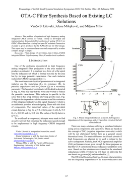 OTA-C Filter Synthesis Based on Existing LC Solutions Vančo B