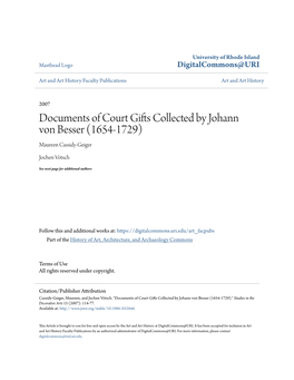 Documents of Court Gifts Collected by Johann Von Besser (1654-1729) Maureen Cassidy-Geiger