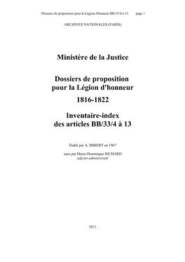 Dossiers De Proposition Pour La Légion D'honneur 1816-1822