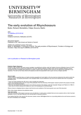 The Early Evolution of Rhynchosaurs Butler, Richard; Montefeltro, Felipe; Ezcurra, Martin