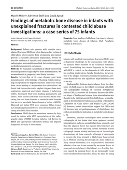 Findings of Metabolic Bone Disease in Infants with Unexplained Fractures In