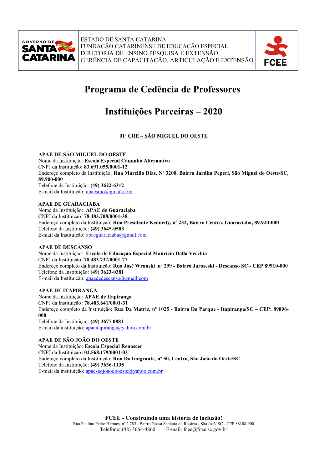 Programa De Cedência De Professores Instituições Parceiras