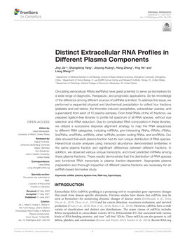 Distinct Extracellular RNA Profiles in Different Plasma Components