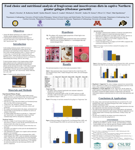 Food Choice and Nutritional Analysis of Frugivorous and Insectivorous Diets in Captive Northern Greater Galagos (Otolemur Garnettii)