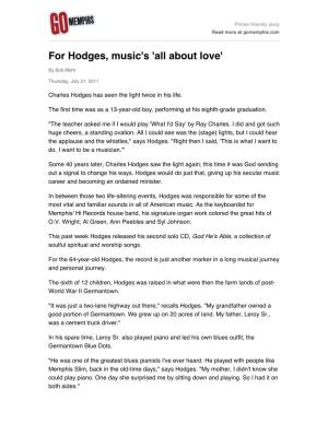 For Hodges, Music's 'All About Love' : Go Memphis