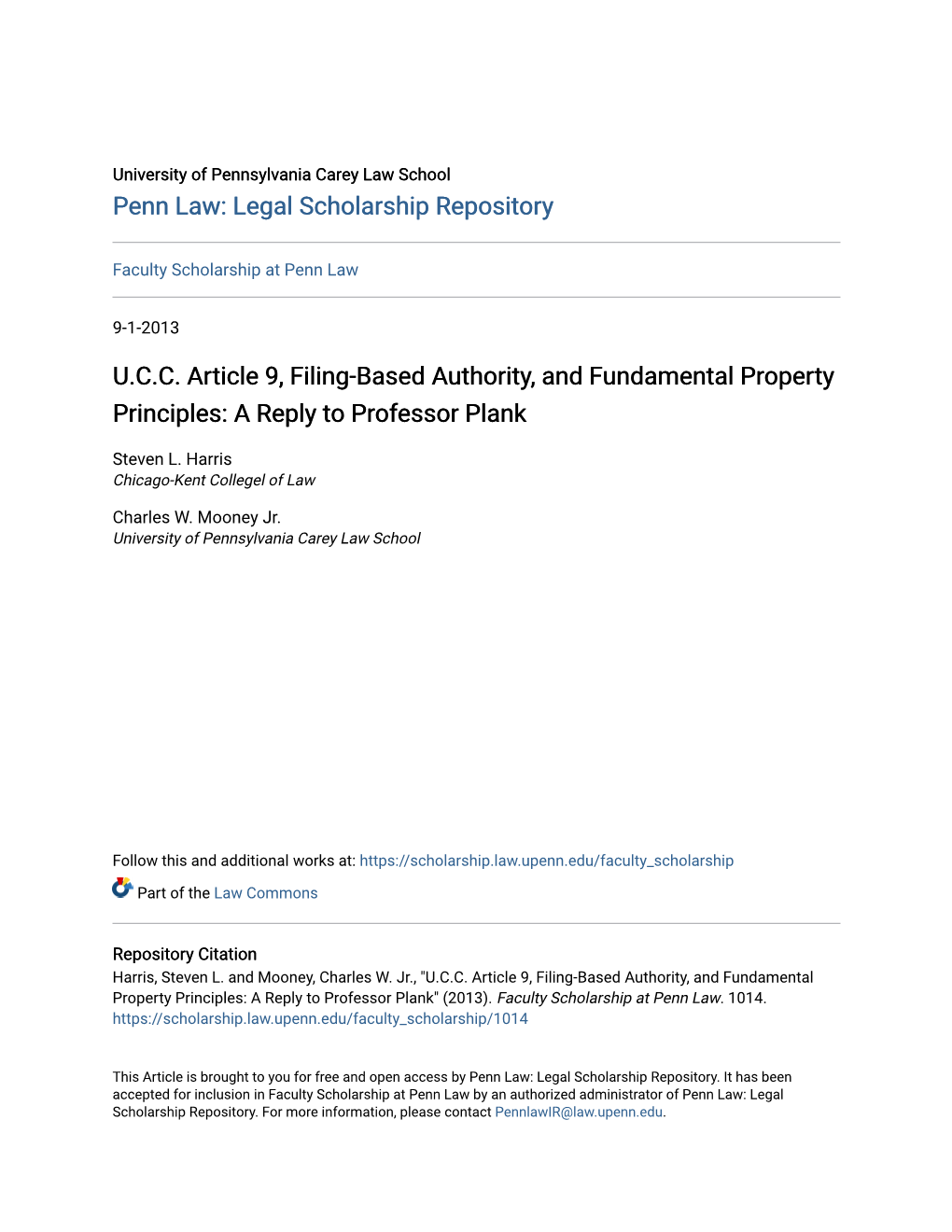 UCC Article 9, Filing-Based Authority, and Fundamental Property Principles