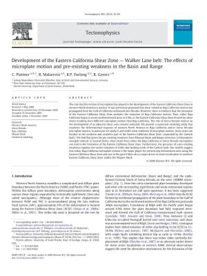 Development of the Eastern California Shear Zone — Walker Lane Belt: the Effects of Microplate Motion and Pre-Existing Weakness in the Basin and Range