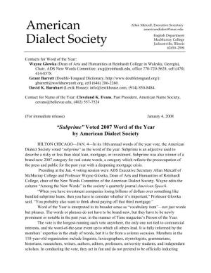 2007 Word of the Year by American Dialect Society