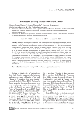 Echinoderm Diversity in the Southwestern Atlantic