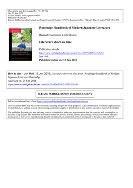 Routledge Handbook of Modern Japanese Literature Literature Short