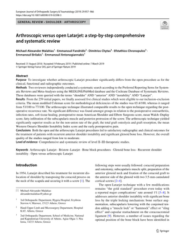 Arthroscopic Versus Open Latarjet: a Step‑By‑Step Comprehensive and Systematic Review