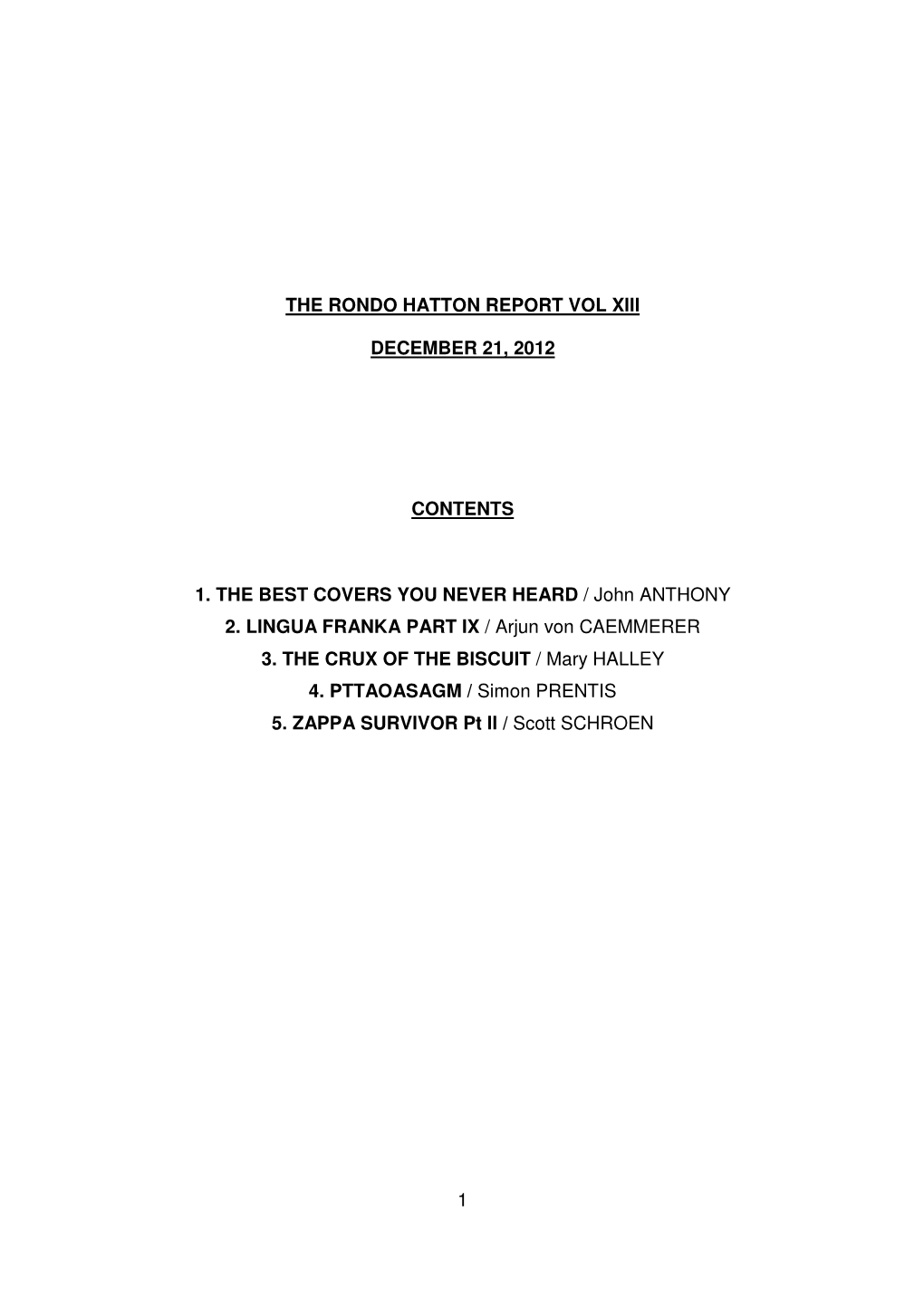 1 the Rondo Hatton Report Vol Xiii December 21, 2012