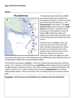 The Salish Sea the Salish Sea Was Formed About 20,000 Years Ago During the Last Ice Age by the Carving Action of Glaciers