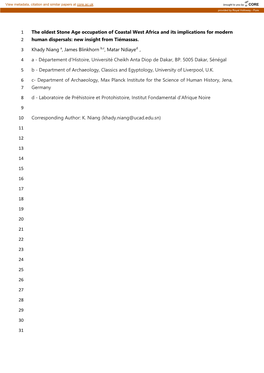 The Oldest Stone Age Occupation of Coastal West Africa and Its Implications for Modern 2 Human Dispersals: New Insight from Tiémassas