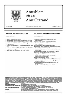 November 2016 2016 Amtsblattamtsblatt Fürfür Dasdas Amtsblattamt Ortrand Ortrand Ausgabeausgabe 11 1 –- Seite 1