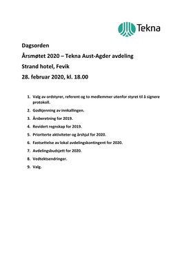 Årsmøteprotokoll 2020 Tekna Aust-Agder