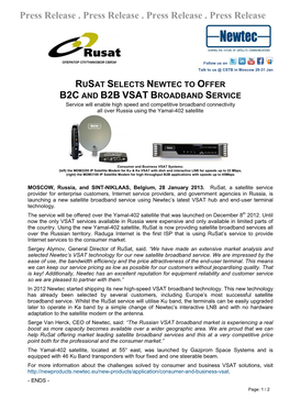 Rusat Selects Newtec to Offer B2c and B2b Vsat Broadband Service