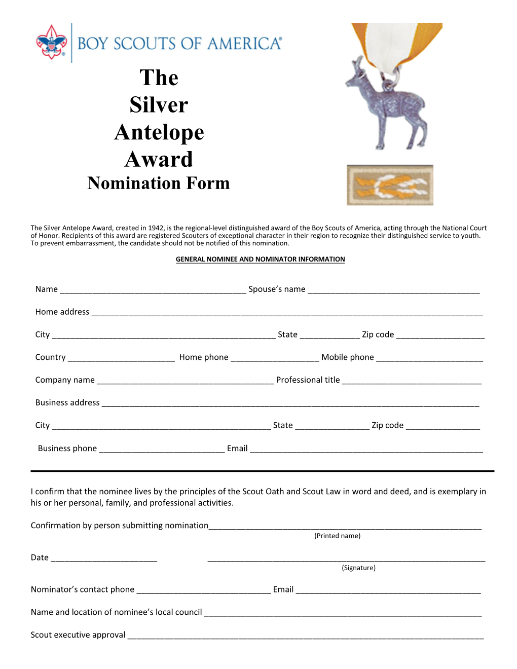 The Silver Antelope Award Nomination Form