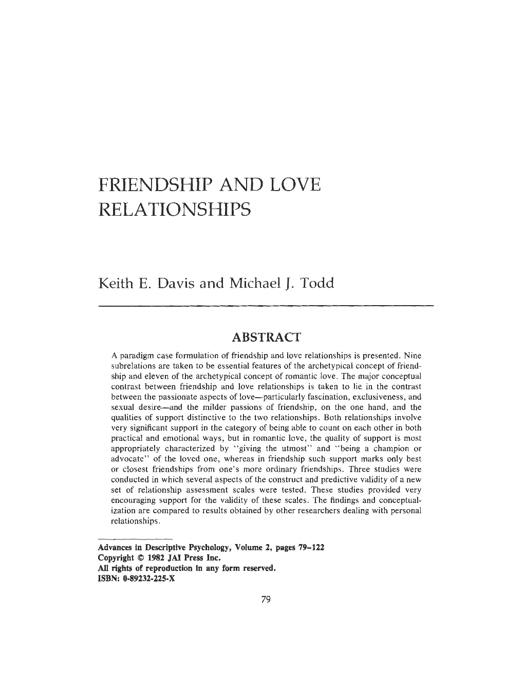 Friendship and Love Relationships