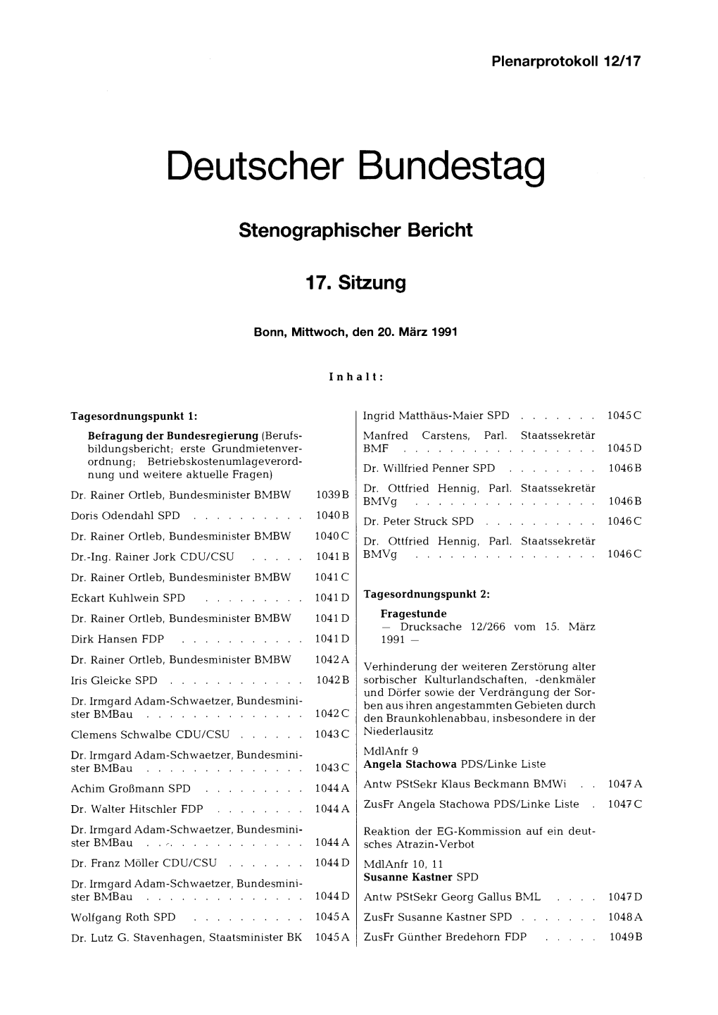 Stenographischer Bericht 17. Sitzung