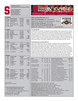 STANFORD BASKETBALL on the RADIO Points 103, at Oregon State (1-7-12) All Games Are Broadcast Live on KNBR 1050 AM