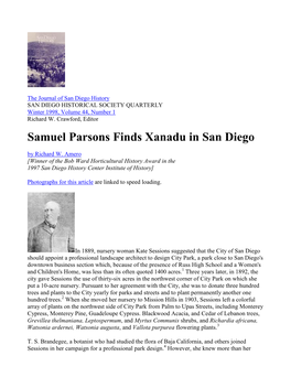 Samuel Parsons Finds Xanadu in San Diego by Richard W