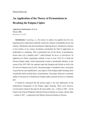 Breaking the Enigma Cipher