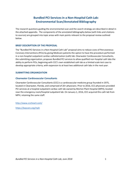 Bundled PCI Services in a Non-Hospital Cath Lab: Environmental Scan/Annotated Bibliography