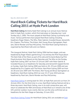 Hard Rock Calling Tickets for Hard Rock Calling 2011 at Hyde Park London
