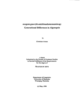 Noogom Gna-Izlzi-Anisltinaabemonaaniwag: Generational Differences in Algonquin