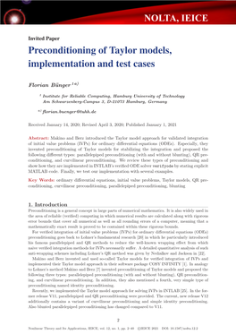 Preconditioning of Taylor Models, Implementation and Test Cases