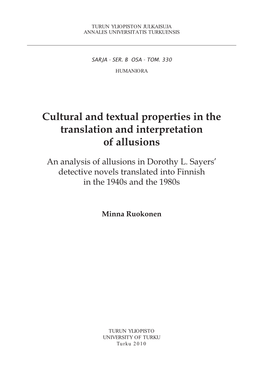 Cultural and Textual Properties in the Translation and Interpretation of Allusions