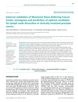 External Validation of Memorial Sloan Kettering Cancer Center Nomogram