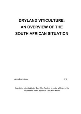 Dryland Viticulture an Overview of the South African Situation