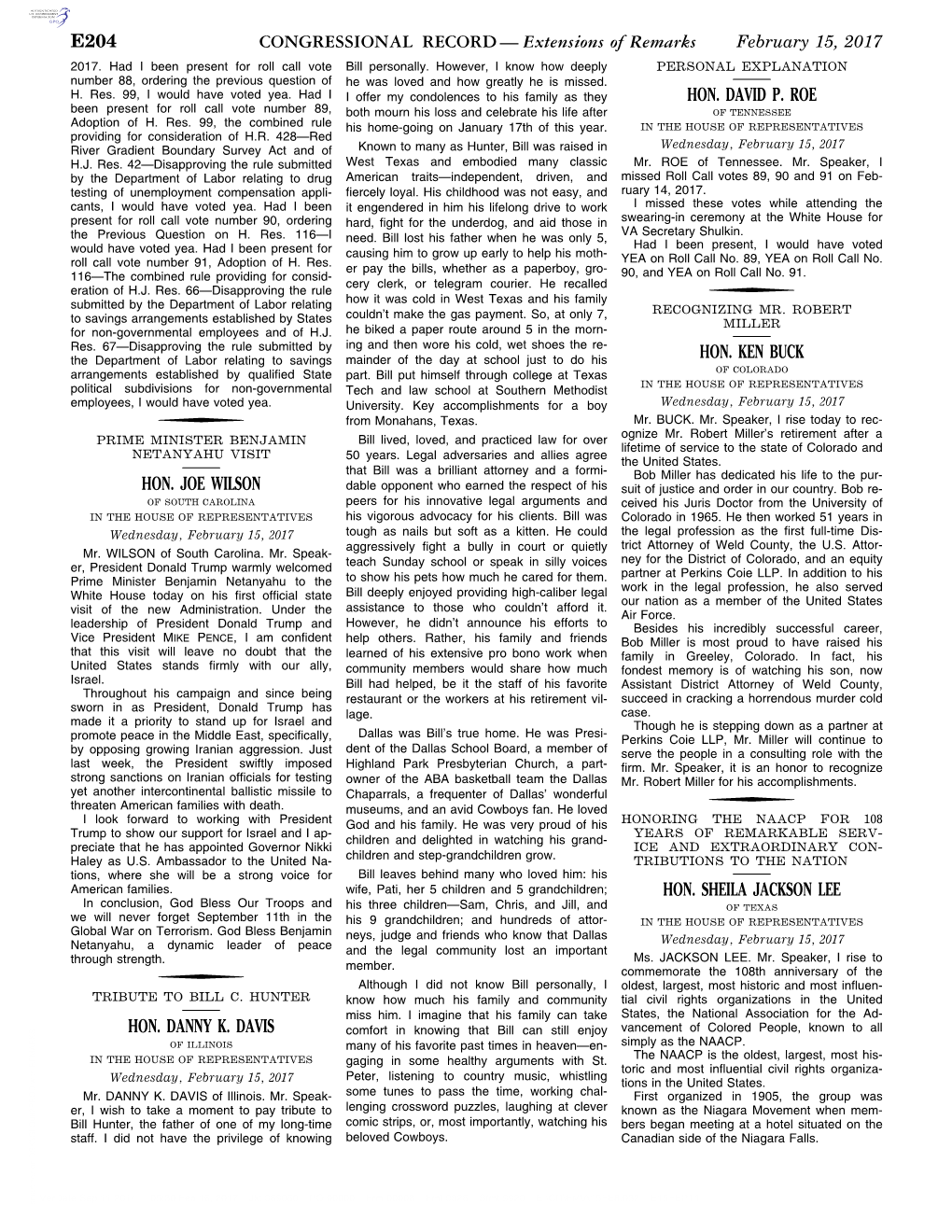 CONGRESSIONAL RECORD— Extensions of Remarks E204 HON. JOE WILSON HON. DANNY K. DAVIS HON. DAVID P. ROE HON. KEN BUCK HON. SHEI