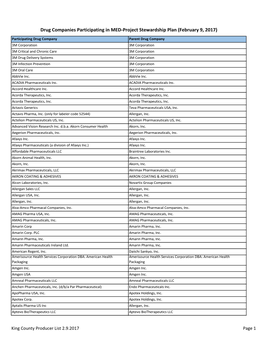 Drug Companies Participating in MED-Project Stewardship Plan (February 9, 2017)