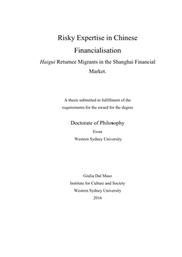 Risky Expertise in Chinese Financialisation Haigui Returnee Migrants in the Shanghai Financial Market