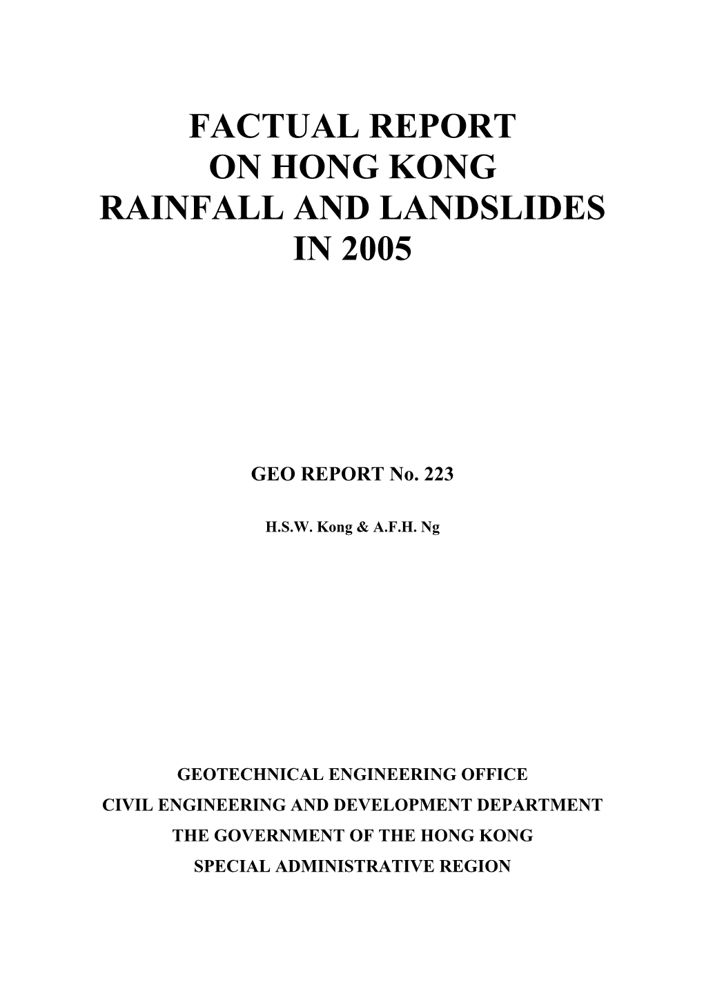 Factual Report on Hong Kong Rainfall and Landslides in 2005