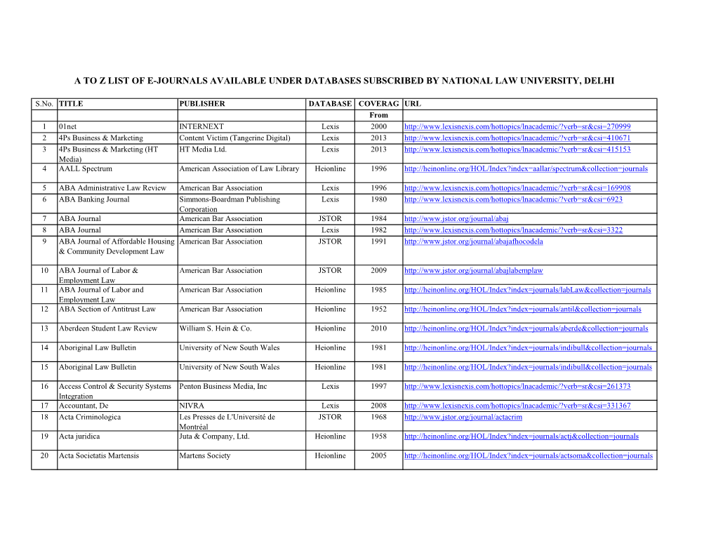 A-Z List of E-Journals