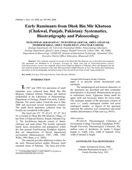 Early Ruminants from Dhok Bin Mir Khatoon (Chakwal, Punjab, Pakistan): Systematics, Biostratigraphy and Paleoecology