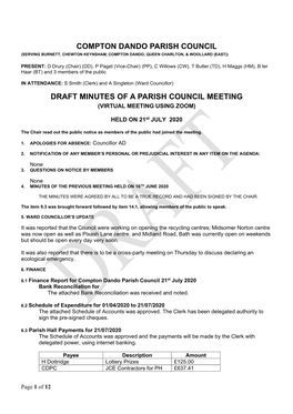 Compton Dando Parish Council Draft Minutes of A