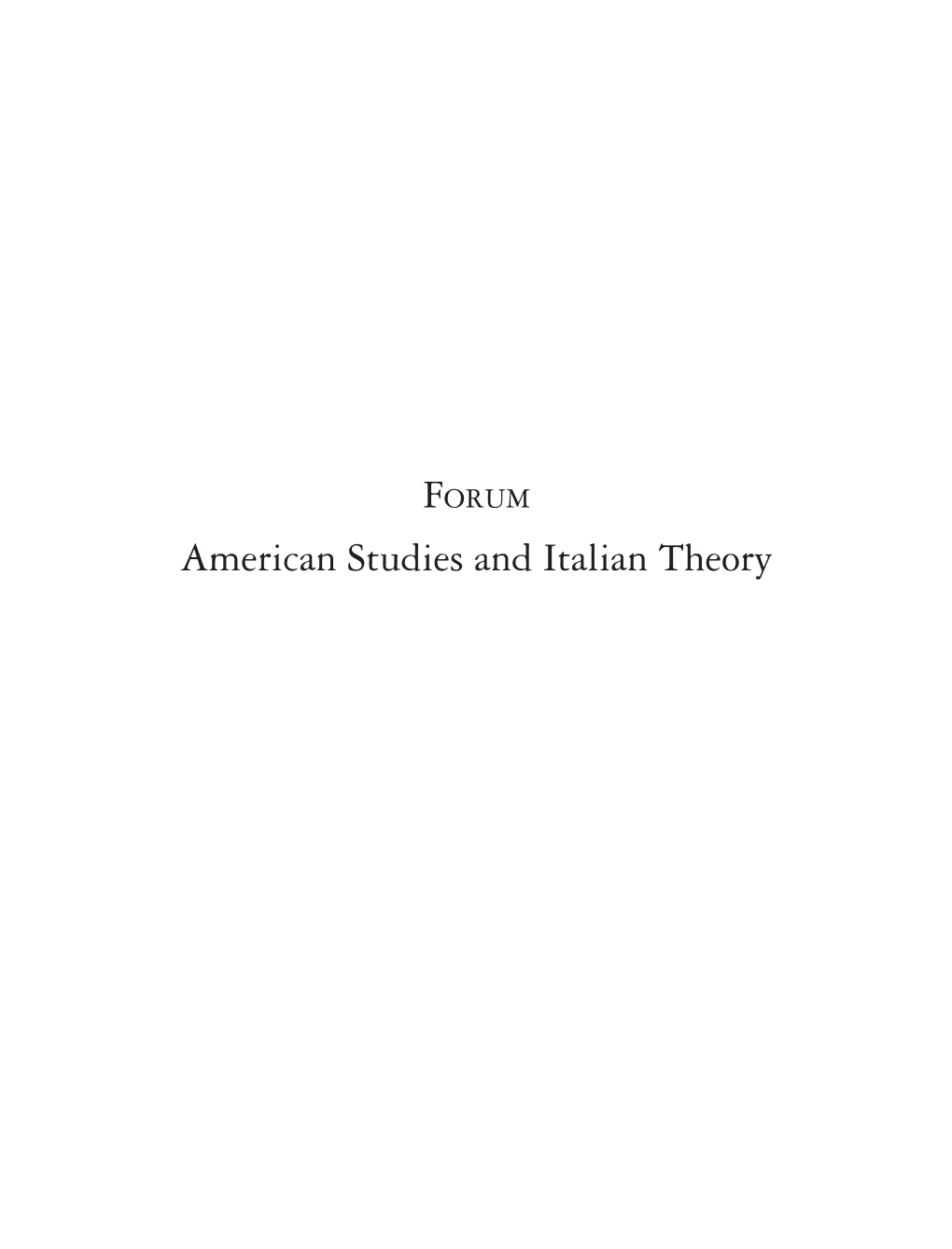 American Studies and Italian Theory