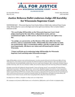 Justice Rebecca Dallet Endorses Judge Jill Karofsky for Wisconsin Supreme Court