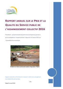 Rapport Annuel 2016 Assainissement Collectif