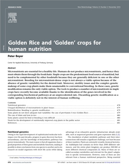 Golden Rice and 'Golden' Crops for Human Nutrition