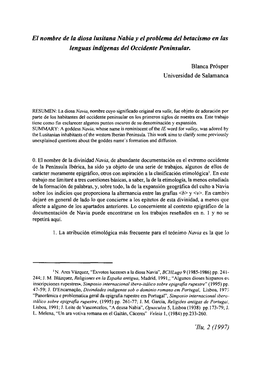 El Nombre De La Diosa Lusitana Nabia Y Elproblema Del Betacismo En Las Lenguas Indígenas Del Occidente Peninsular