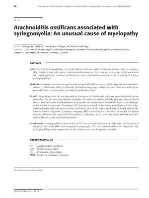 Arachnoiditis Ossificans Associated with Syringomyelia: an Unusual Cause of Myelopathy